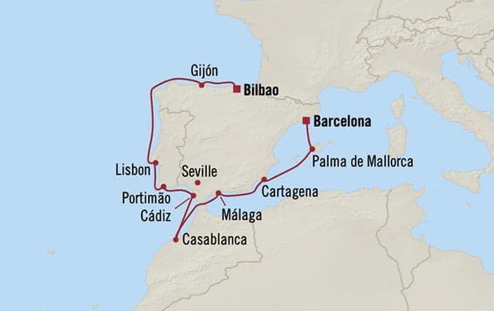Itnerary Map for Oceania Cruises Nautica Voyage ID NAU260820