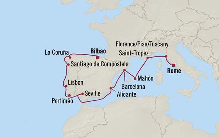 Itnerary Map for Oceania Cruises Nautica Voyage ID NAU260830