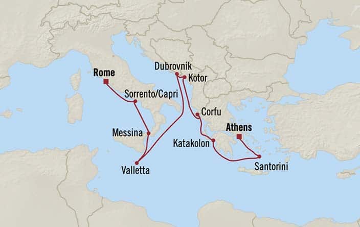 Itinerary Map for Oceania Cruises Nautica Voyage ID NAU260913
