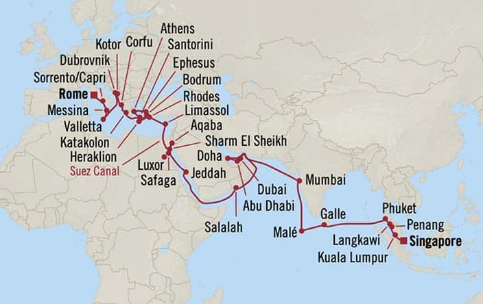 Itinerary Map for Oceania Cruises Nautica Voyage ID NAU260913B