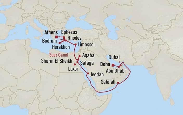 Itinerary Map for Oceania Cruises Nautica Voyage ID NAU260923