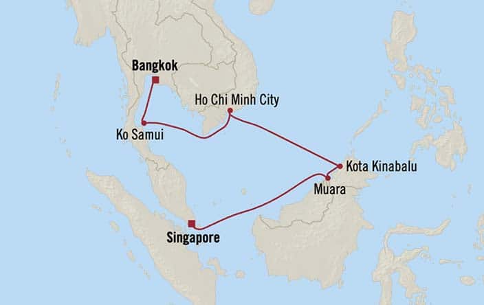Itinerary Map for Oceania Cruises Nautica Voyage ID NAU261113