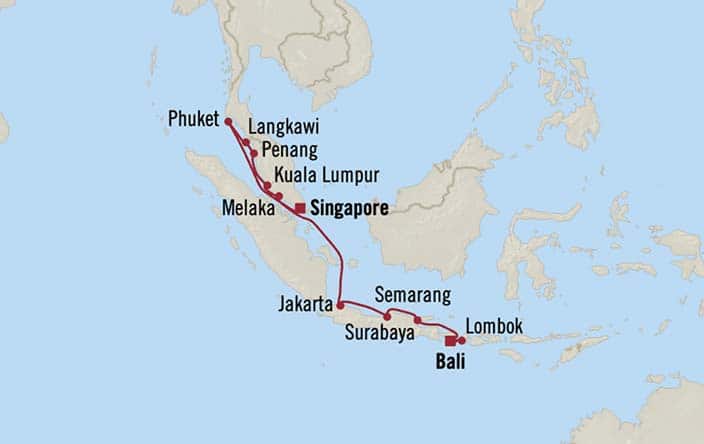 Itinerary Map for Oceania Cruises Nautica Voyage ID NAU261123