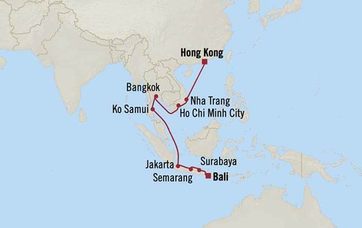 Itinerary Map for Oceania Cruises Nautica Voyage ID NAU261207