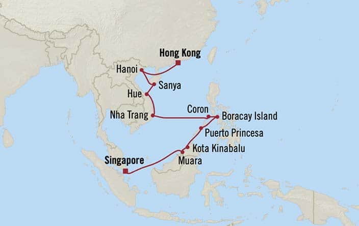 Itinerary Map for Oceania Cruises Nautica Voyage ID NAU261221