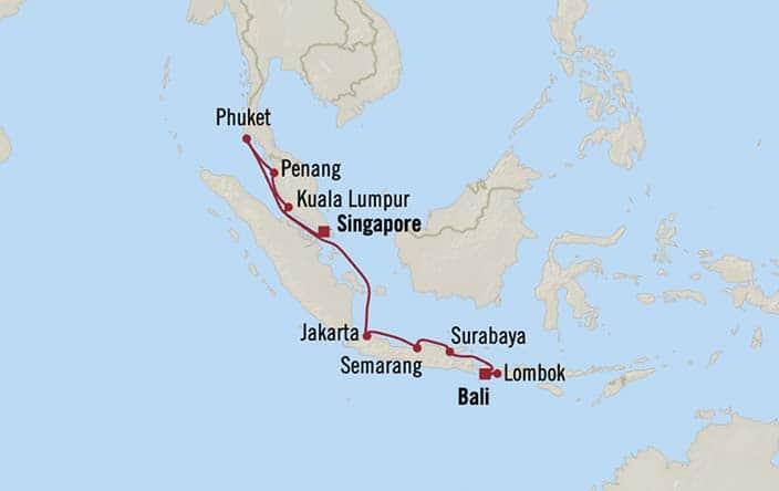 Itinerary Map for Oceania Cruises Nautica Voyage ID NAU270105
