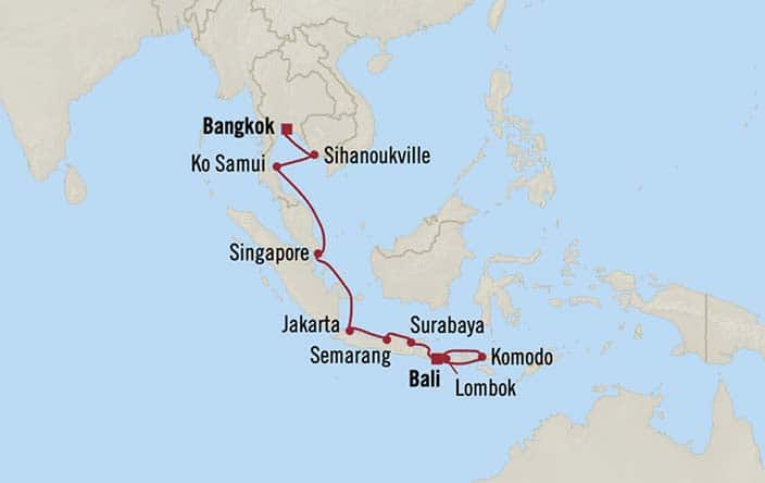 Itinerary Map for Oceania Cruises Nautica Voyage ID NAU270117
