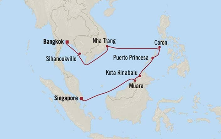 Itinerary Map for Oceania Cruises Nautica Voyage ID NAU270131