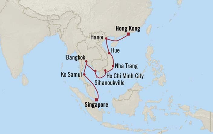 Itinerary Map for Oceania Cruises Nautica Voyage ID NAU270211