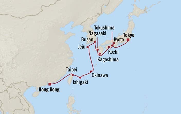 Itinerary Map for Oceania Cruises Nautica Voyage ID NAU270225