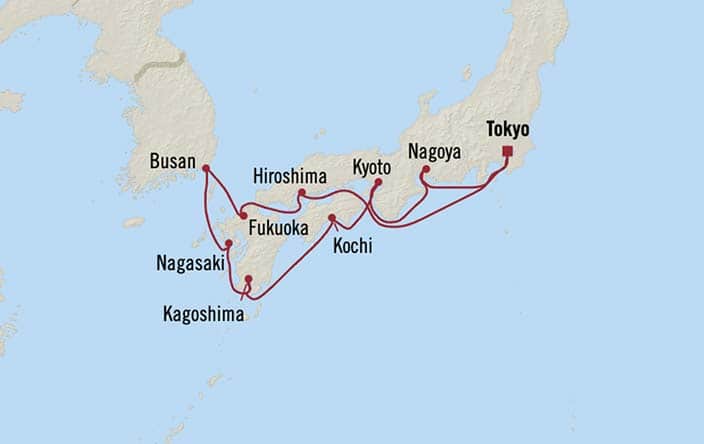 Itinerary Map for Oceania Cruises Nautica Voyage ID NAU270311
