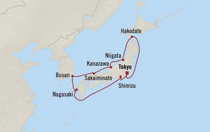 Itinerary Map for Oceania Cruises Nautica Voyage ID NAU270321