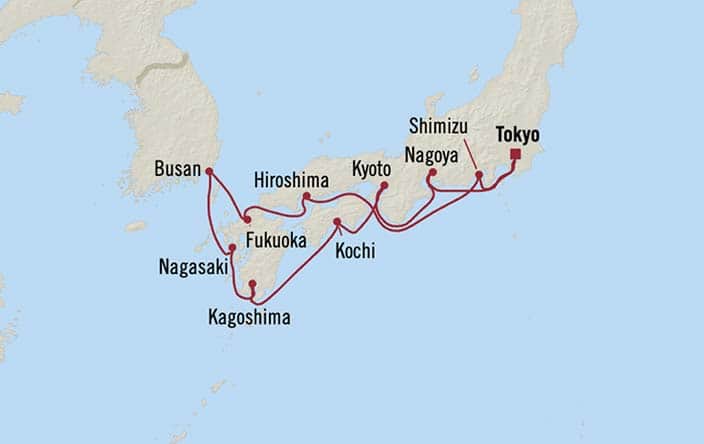 Itinerary Map for Oceania Cruises Nautica Voyage ID NAU270331
