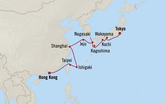 Itinerary Map for Oceania Cruises Nautica Voyage ID NAU270411