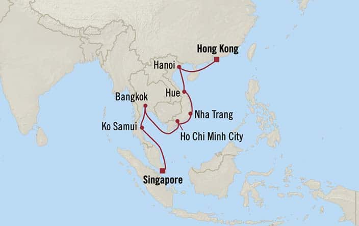 Itinerary Map for Oceania Cruises Nautica Voyage ID NAU270424