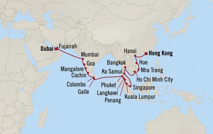 Itinerary Map for Oceania Cruises Nautica Voyage ID NAU270424A
