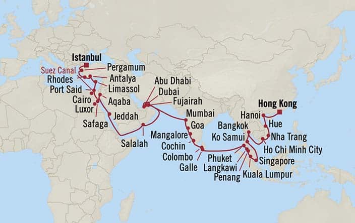 Itinerary Map for Oceania Cruises Nautica Voyage ID NAU270424B