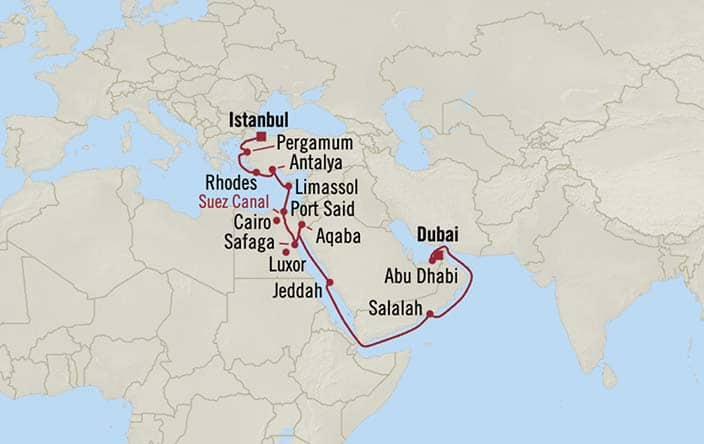Itinerary Map for Oceania Cruises Nautica Voyage ID NAU270526