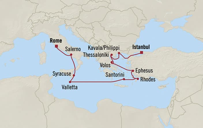 Itinerary Map for Oceania Cruises Nautica Voyage ID NAU270616