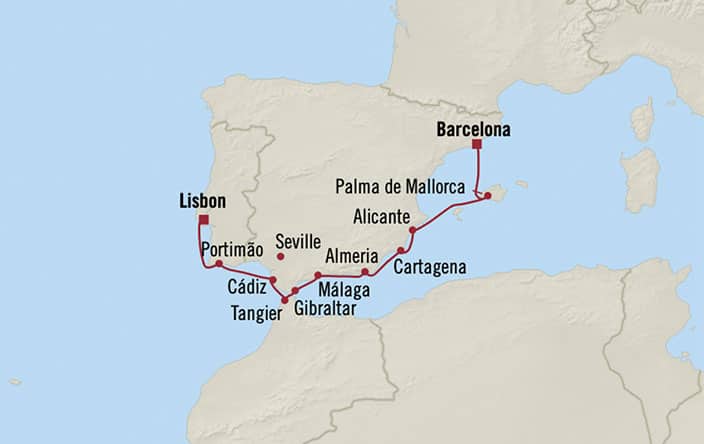 Itinerary Map for Oceania Cruises Nautica Voyage ID NAU270707