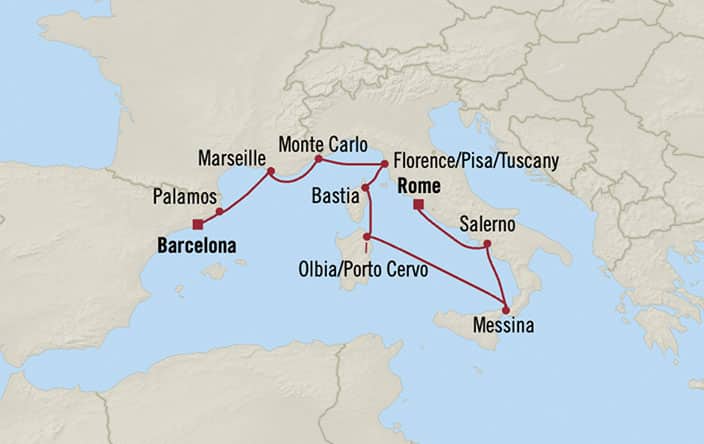 Itinerary Map for Oceania Cruises Nautica Voyage ID NAU270916