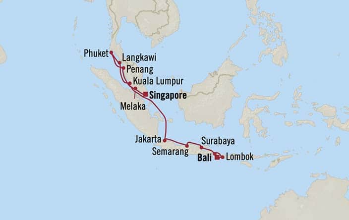 Itinerary Map for Oceania Cruises Regatta Voyage ID REG260111