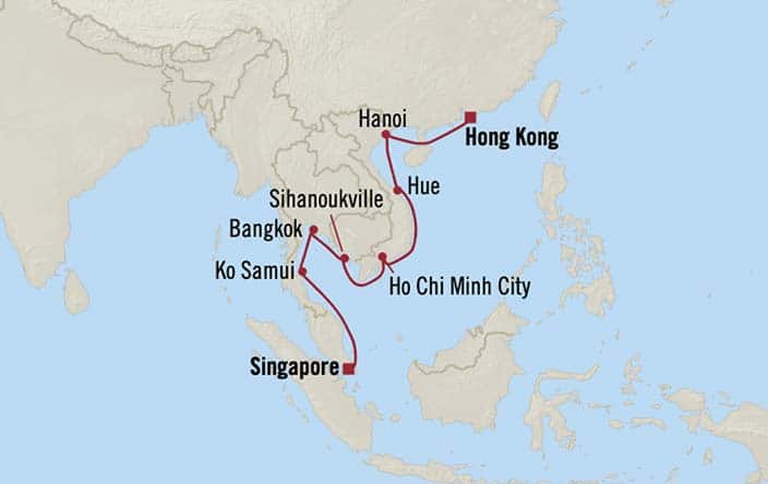 Itinerary Map for Oceania Cruises Regatta Voyage ID REG260125