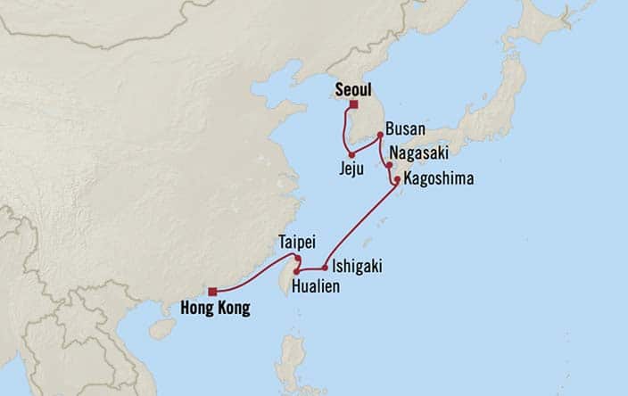Itinerary Map for Oceania Cruises Regatta Voyage ID REG260209