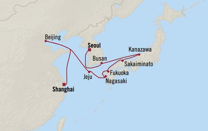 Itinerary Map for Oceania Cruises Regatta Voyage ID REG260221