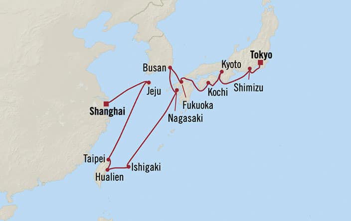 Itinerary Map for Oceania Cruises Regatta Voyage ID REG260307