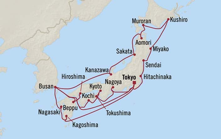 Itinerary Map for Oceania Cruises Regatta Voyage ID REG260322A