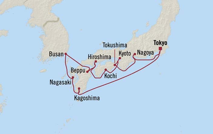 Itinerary Map for Oceania Cruises Regatta Voyage ID REG260403