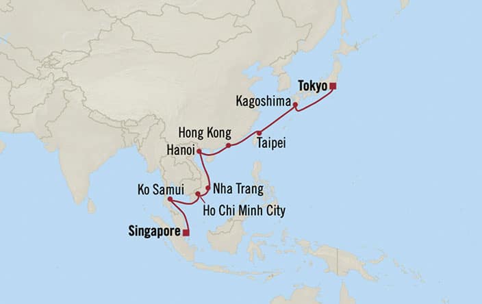 Itinerary Map for Oceania Cruises Regatta Voyage ID REG260415