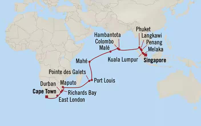 Itinerary Map for Oceania Cruises Regatta Voyage ID REG260501
