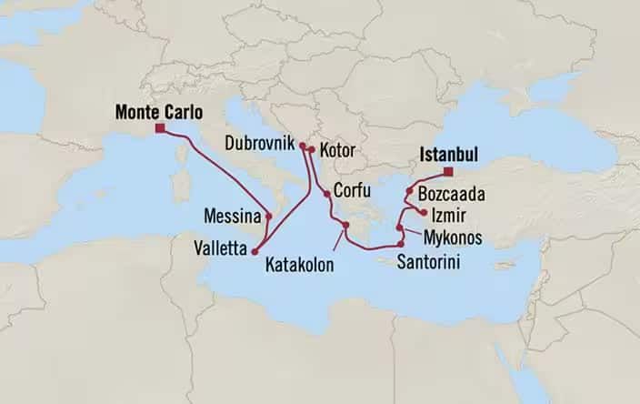 Itinerary Map for Oceania Cruises Regatta Voyage ID REG260717
