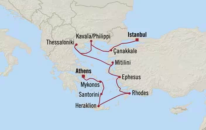 Itinerary Map for Oceania Cruises Regatta Voyage ID REG260731