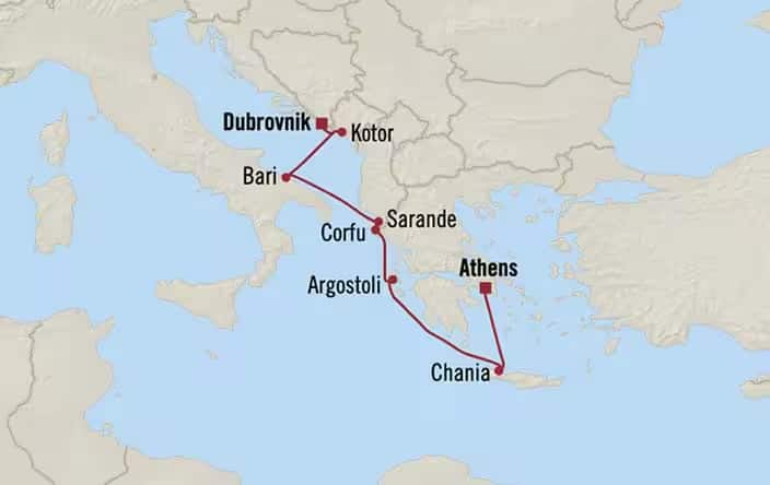 Itinerary Map for Oceania Cruises Regatta Voyage ID REG260810