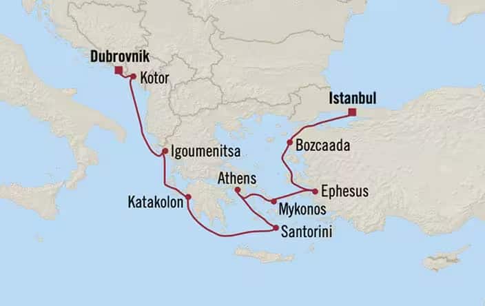 Itinerary Map for Oceania Cruises Regatta Voyage ID REG260817