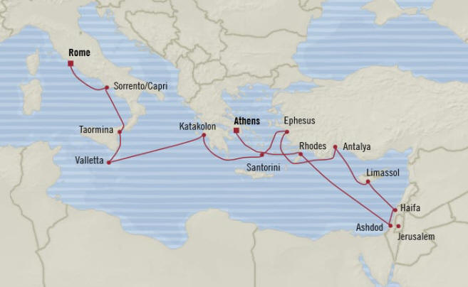 Map Oceania Riviera Cruises Itinerary 2020
