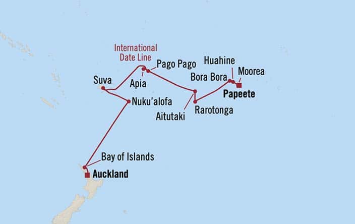 Itinerary Map for Oceania Riviera Cruises Voyage ID RVA260106