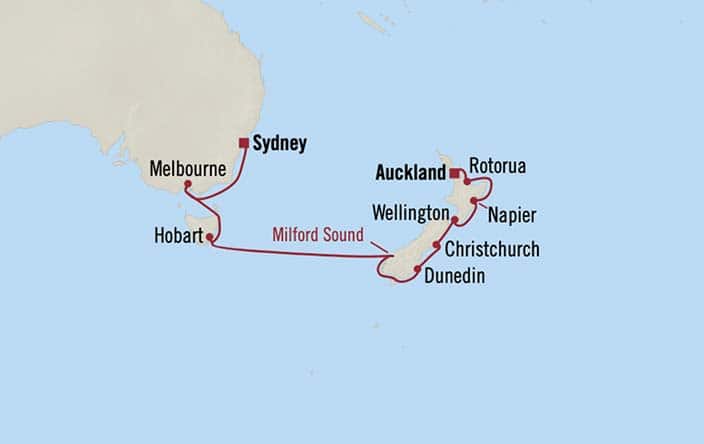 Itnerary Map for Oceania Cruises Riviera Voyage ID RVA260125