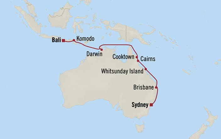 Itnerary Map for Oceania Cruises Riviera Voyage ID RVA260208