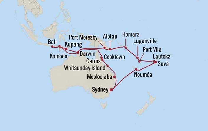 Itnerary Map for Oceania Cruises Riviera Voyage ID RVA260208A