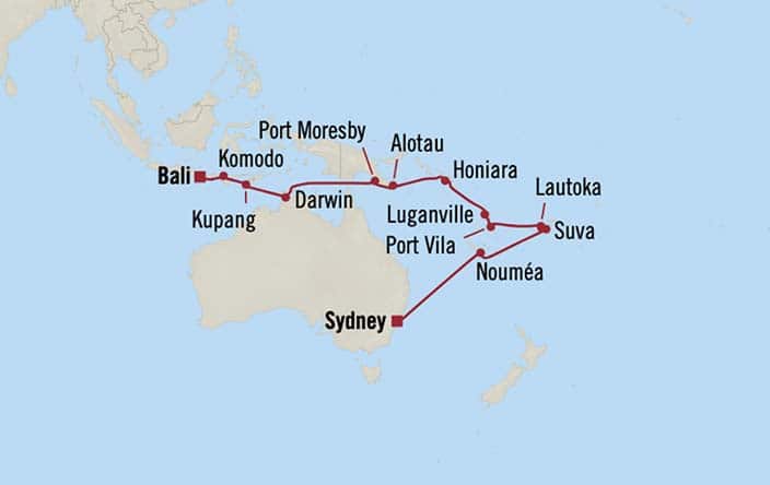 Itnerary Map for Oceania Cruises Riviera Voyage ID RVA260222