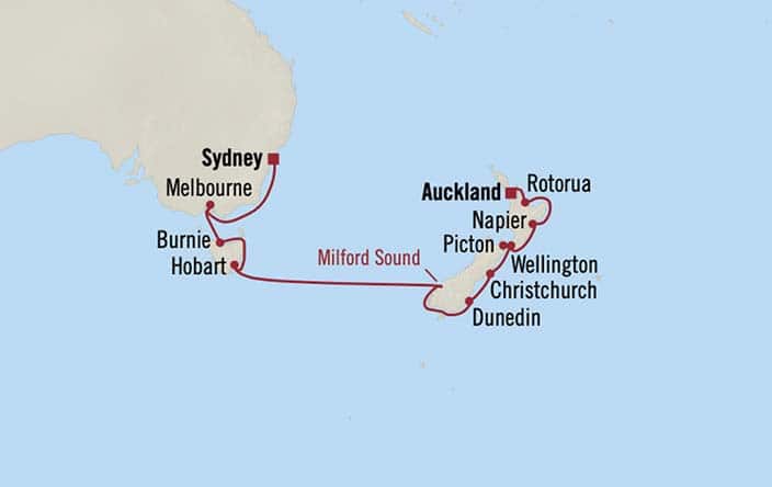 Itnerary Map for Oceania Cruises Voyage ID RVA260315