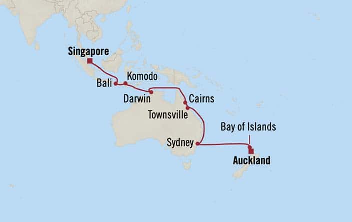 Itnerary Map for Oceania Cruises Voyage ID RVA260330