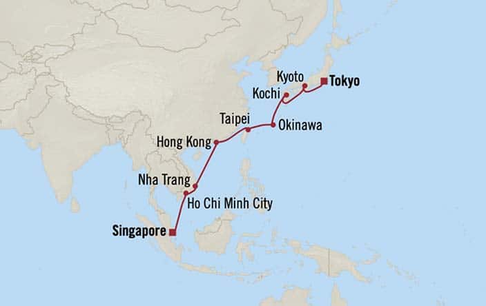 Itnerary Map for Oceania Cruises Riviera Voyage ID RVA260420