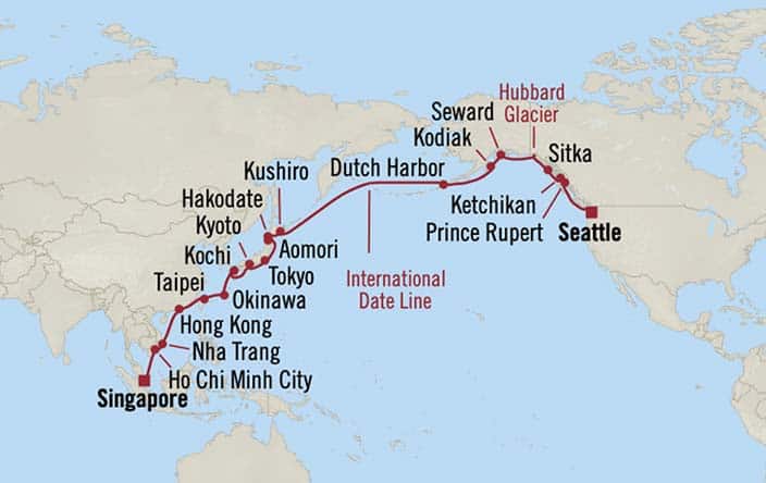 Itnerary Map for Oceania Cruises Riviera Voyage ID RVA260420A
