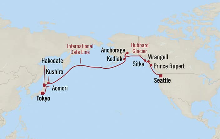 Itnerary Map for Oceania Cruises Voyage ID RVA260506