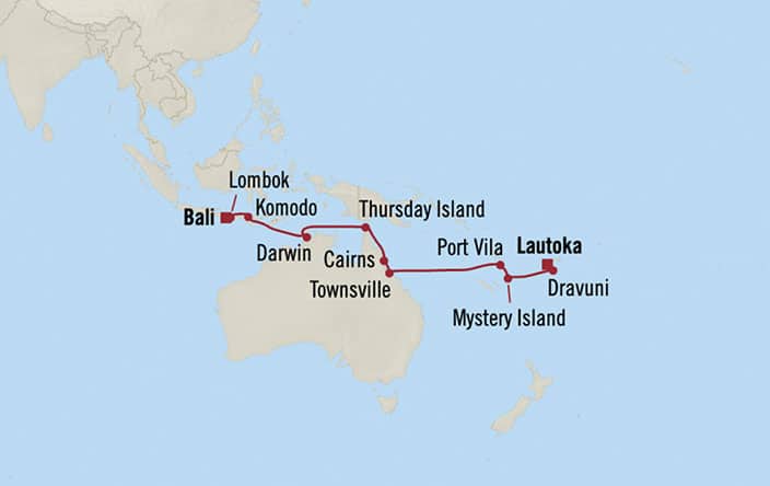 Itinerary Map for Oceania Riviera Cruises Voyage ID RVA261030